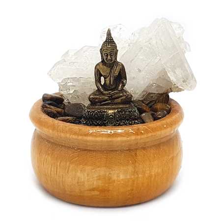 Buddha, Bergkristall, Tigerauge, Holz Objekt-Ansicht-1-1